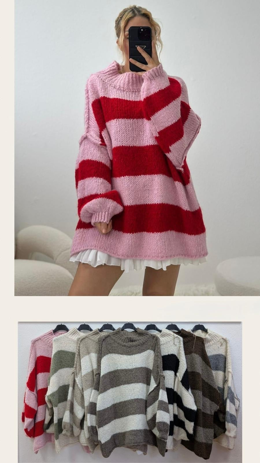 Kuscheliger Oversize Strickpullover mit Blockstreifen