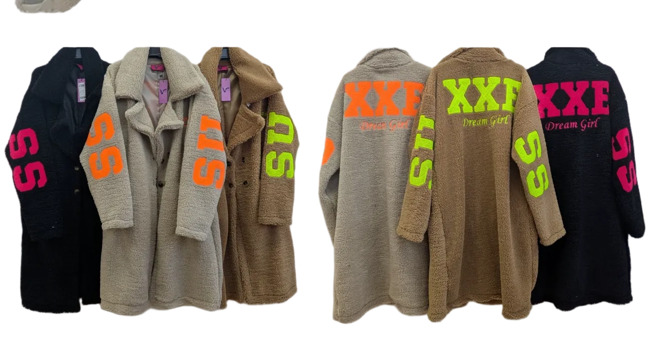 Oversize Teddy-Mantel mit Neon-Statement