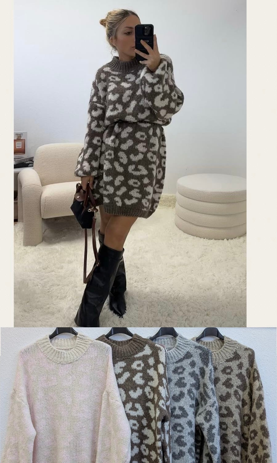 Kuscheliges Strickkleid mit Leo-Muster